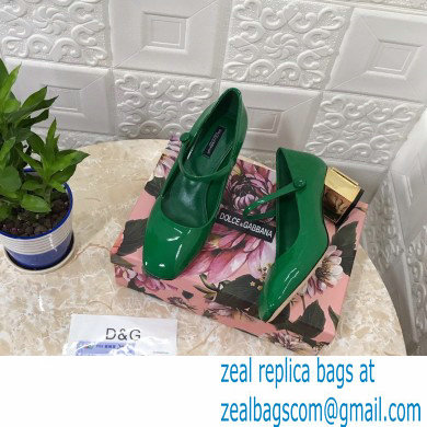 Dolce  &  Gabbana Heel 6.5cm Patent Leather Mary Janes Green with DG Karol Heel 2021